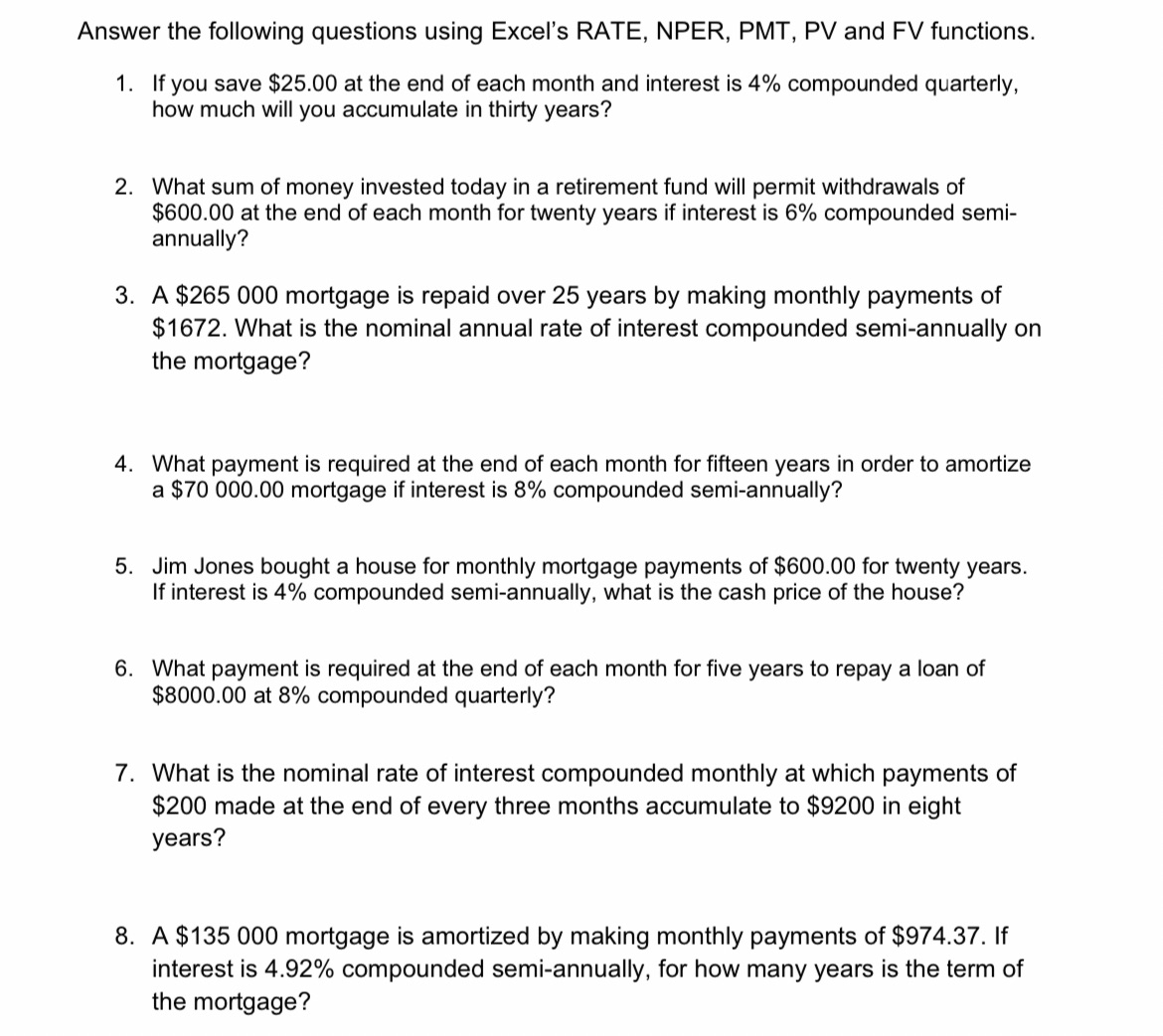 Answer the following questions using Excel's