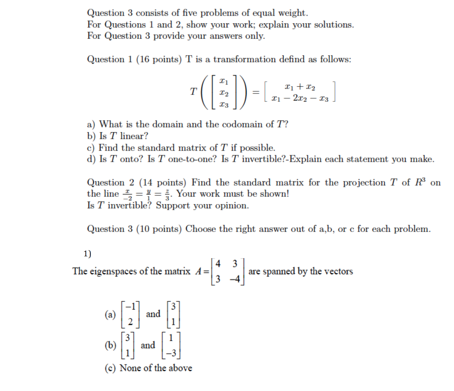 Question 3 consists of ve problems of equal