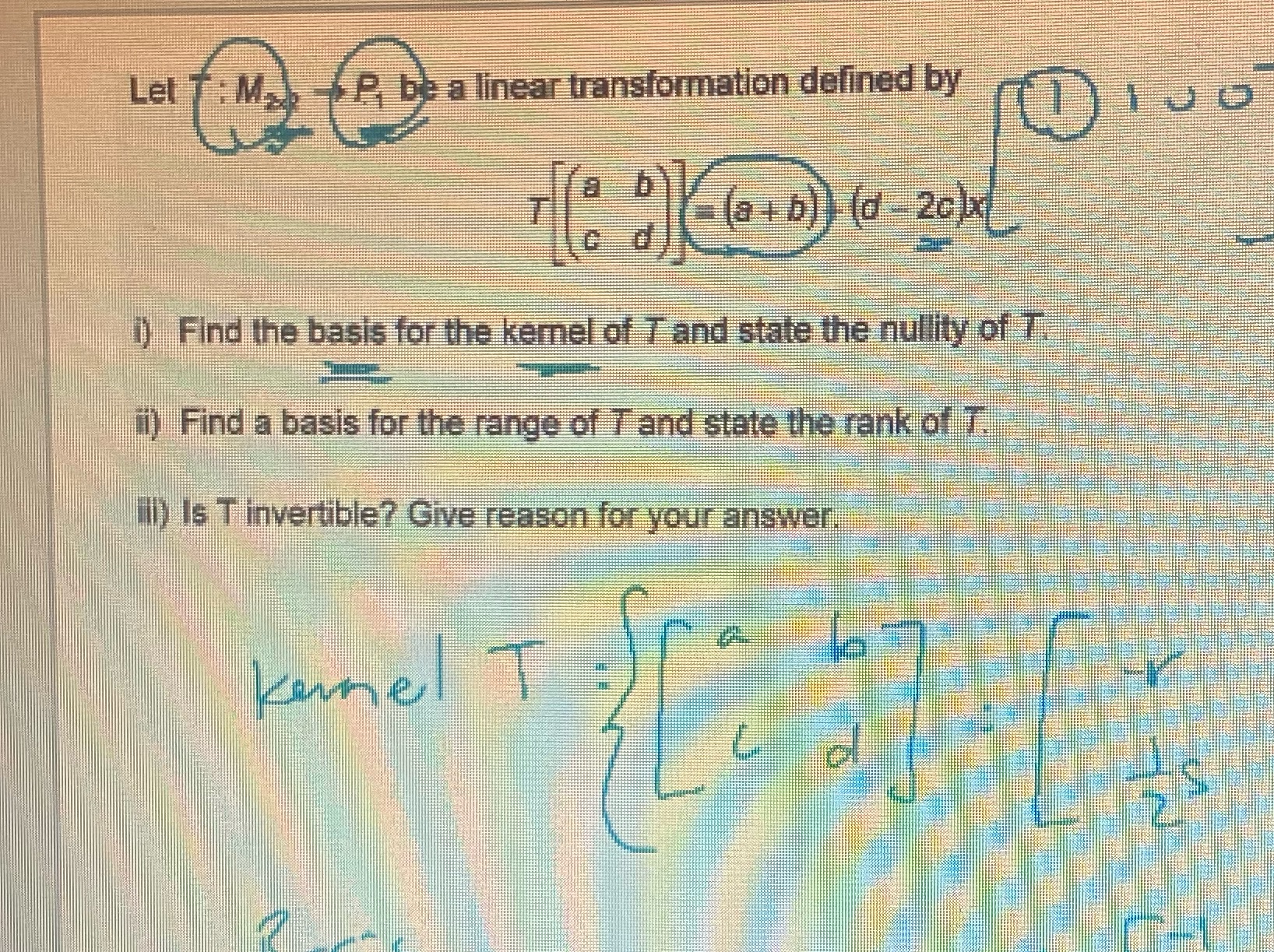 Let P, be a linear transformation defined by 100