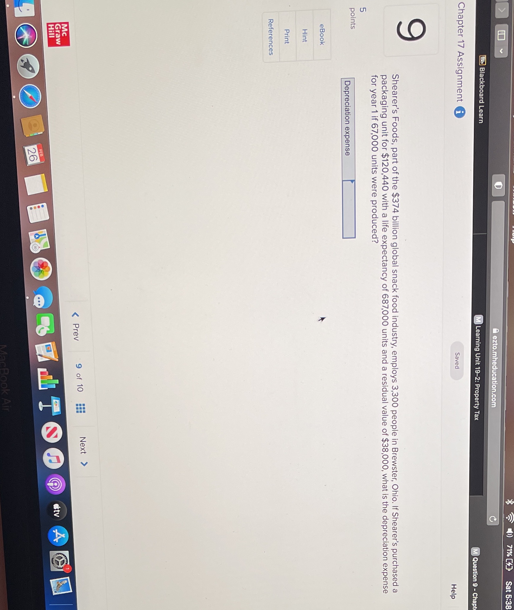 I v Sat 5:38 a ezto.mheducation.com Bb Blackboard