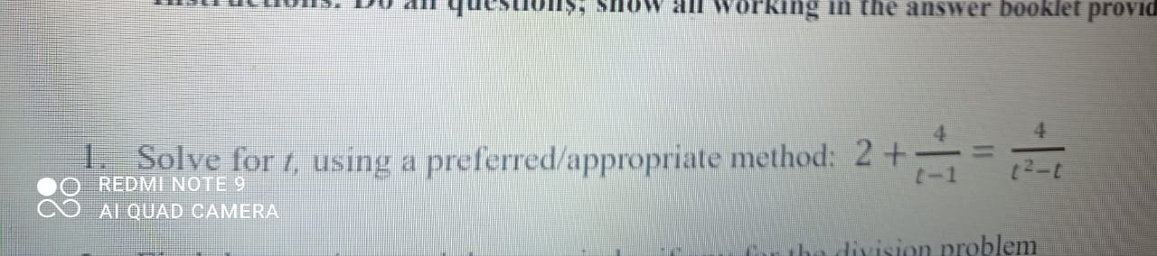 questions, show all working in the answer booklet