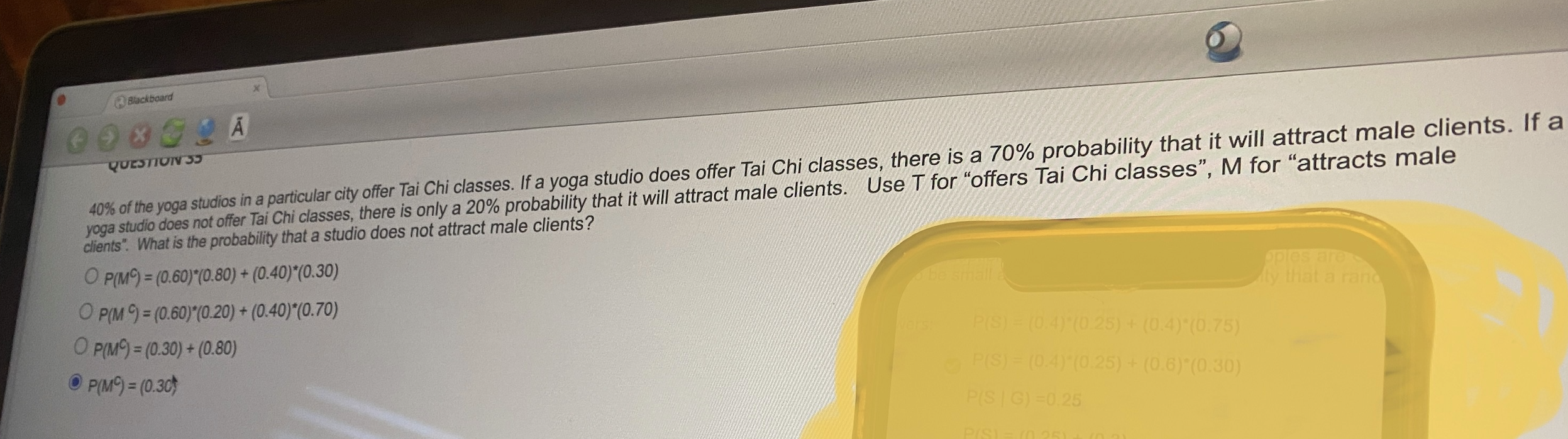 Blackboard QUESTION 3J 40% of the yoga studios in