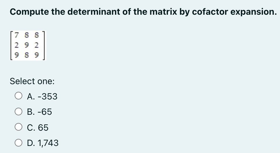 Intro to Linear Algebra Compute the determinant