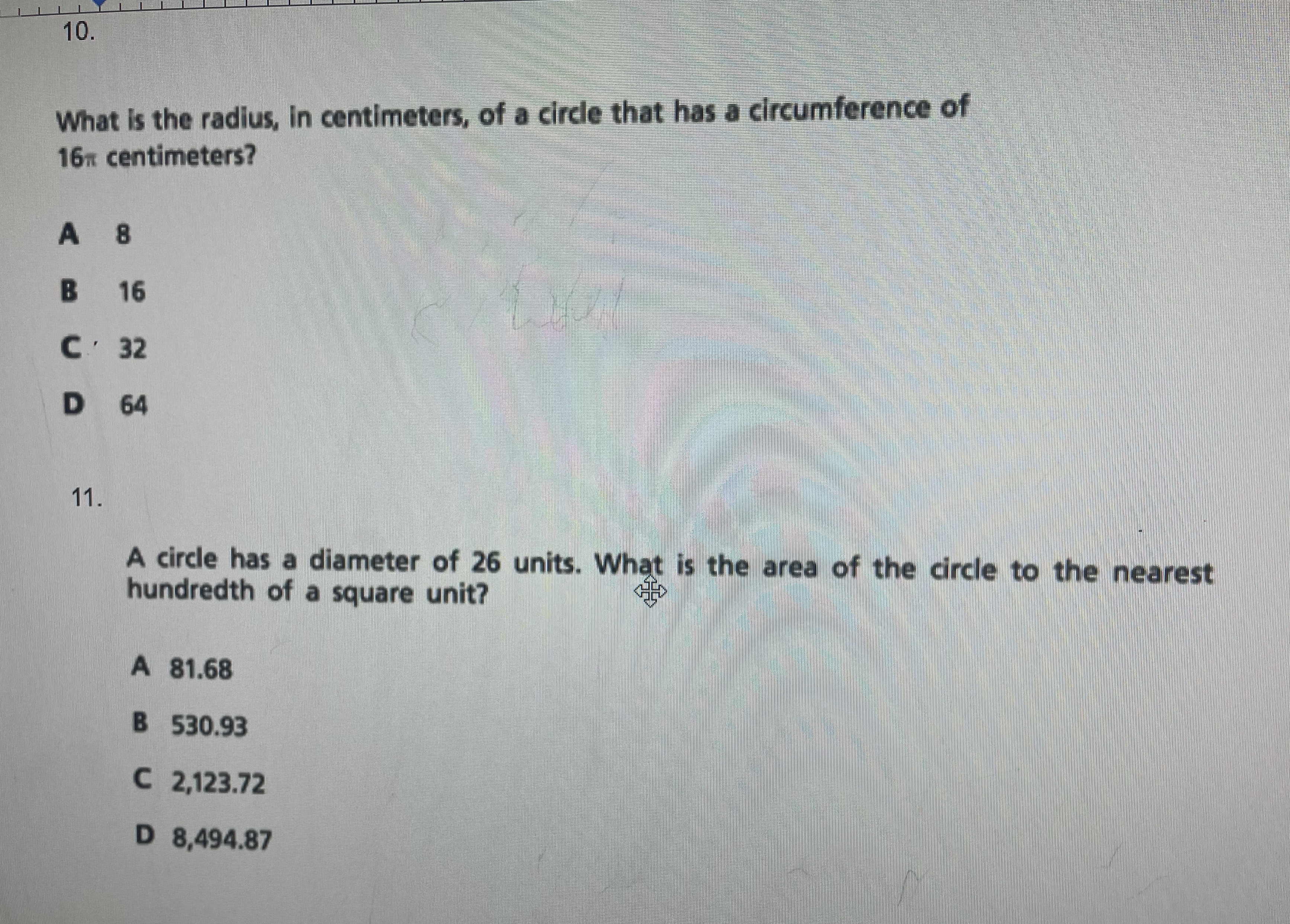10. What is the radius, in centimeters, of a
