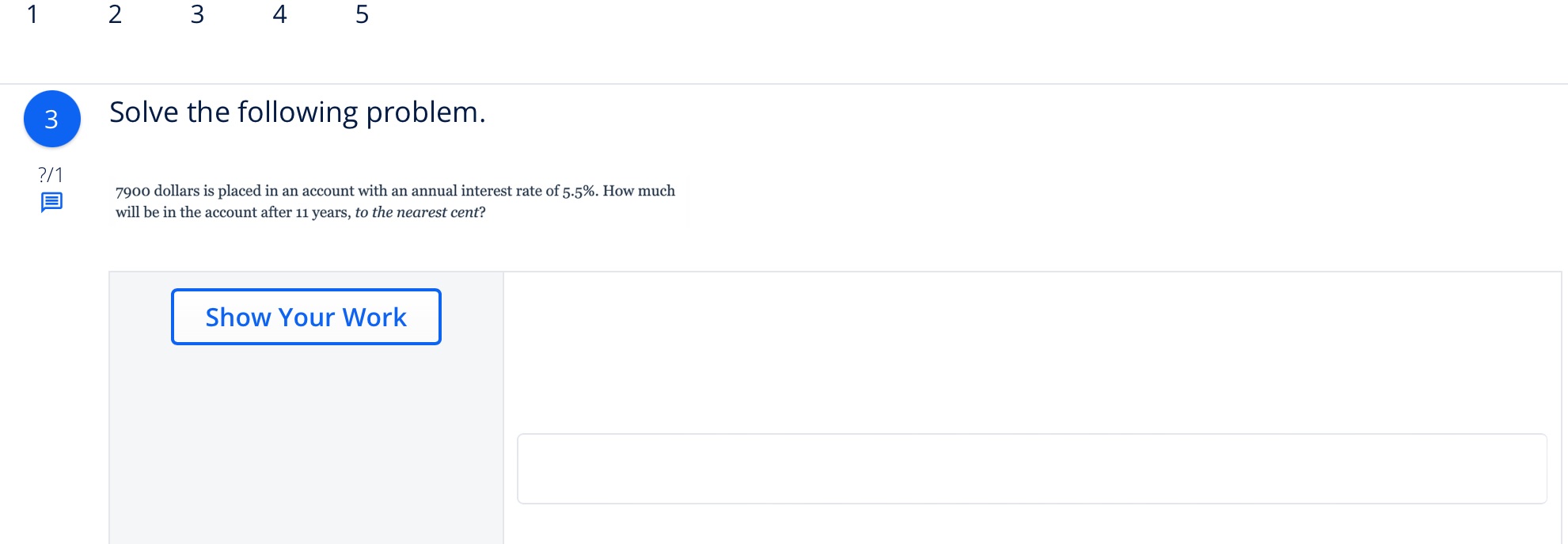 Number 3 1 2 3 4 5 3 Solve the following problem.