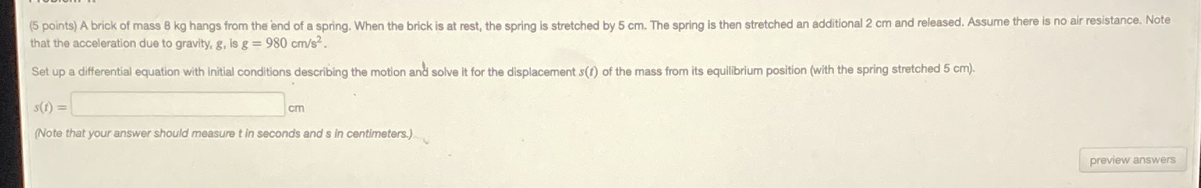 (5 points) A brick of mass 8 kg hangs from the