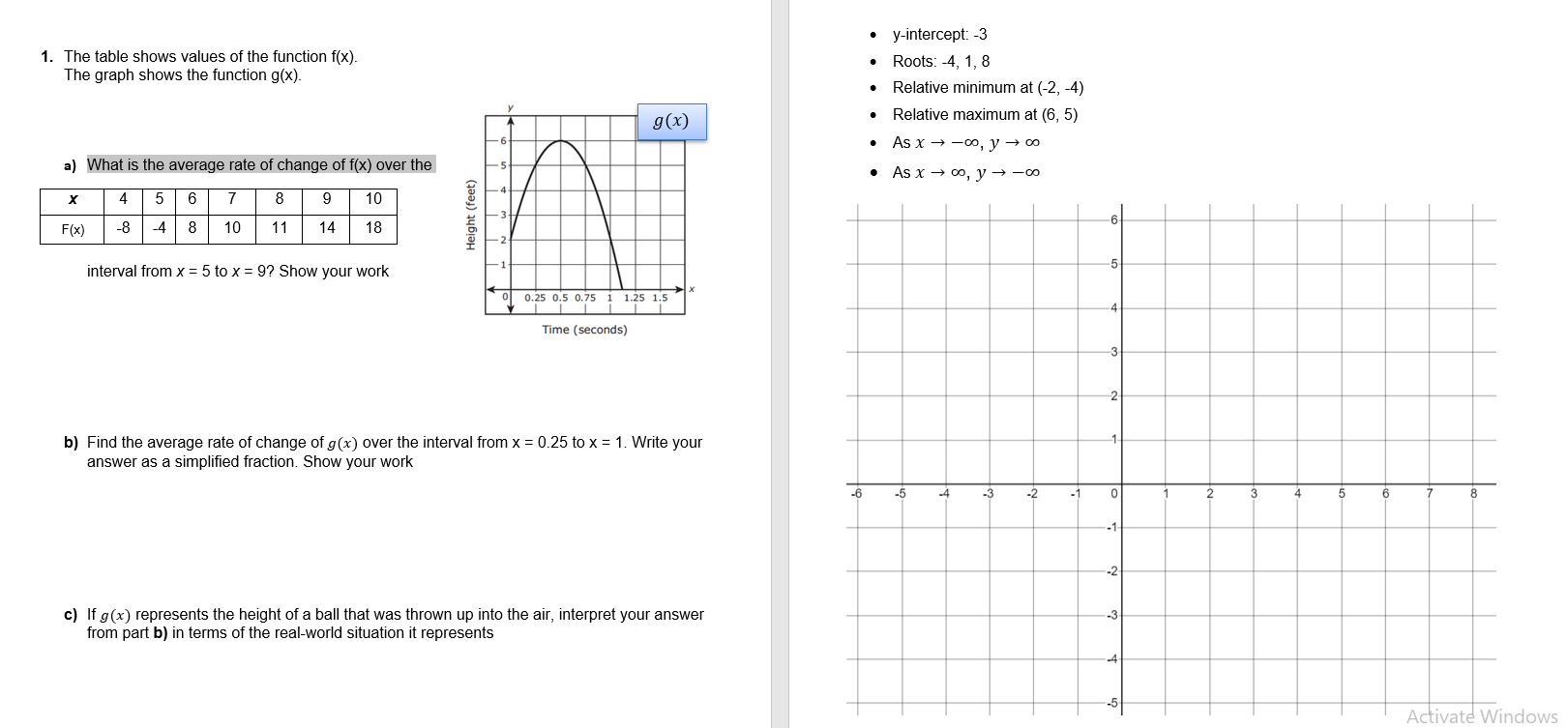 1. The table shows values of the function x). The