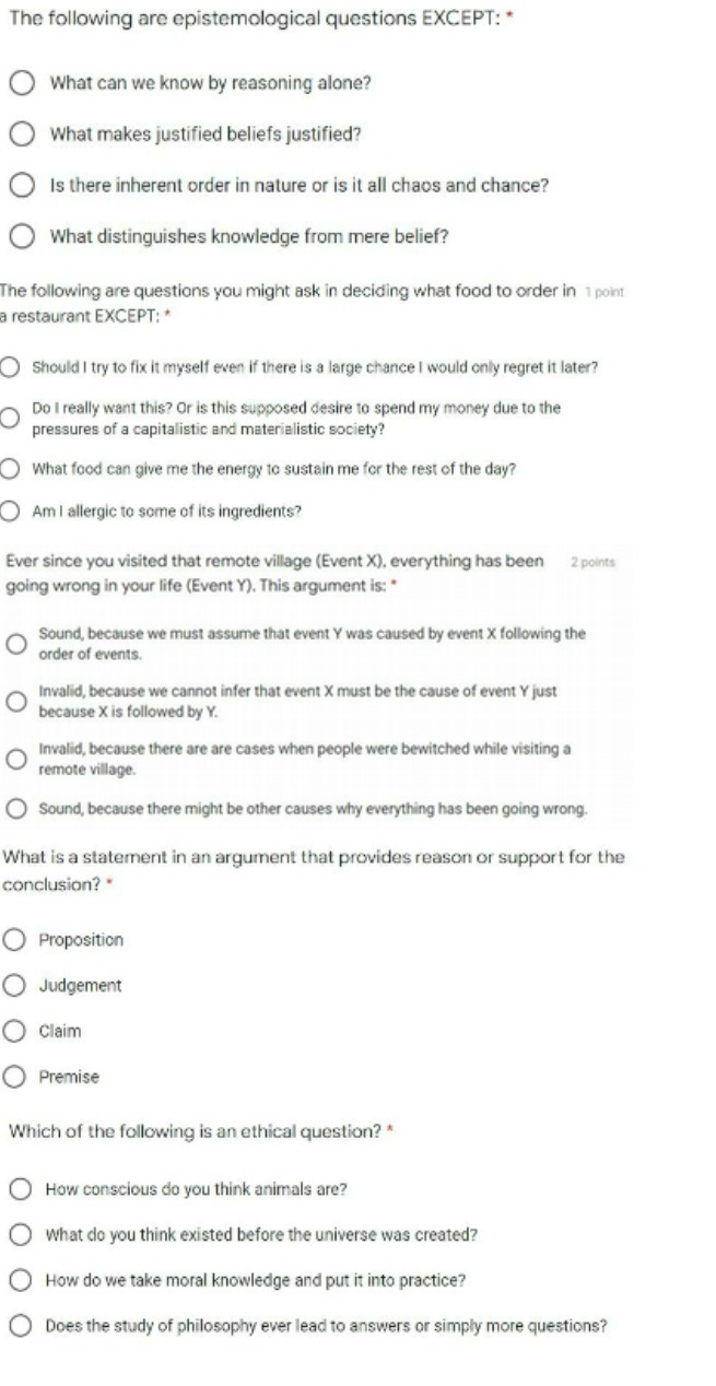 The following are epistemological questions