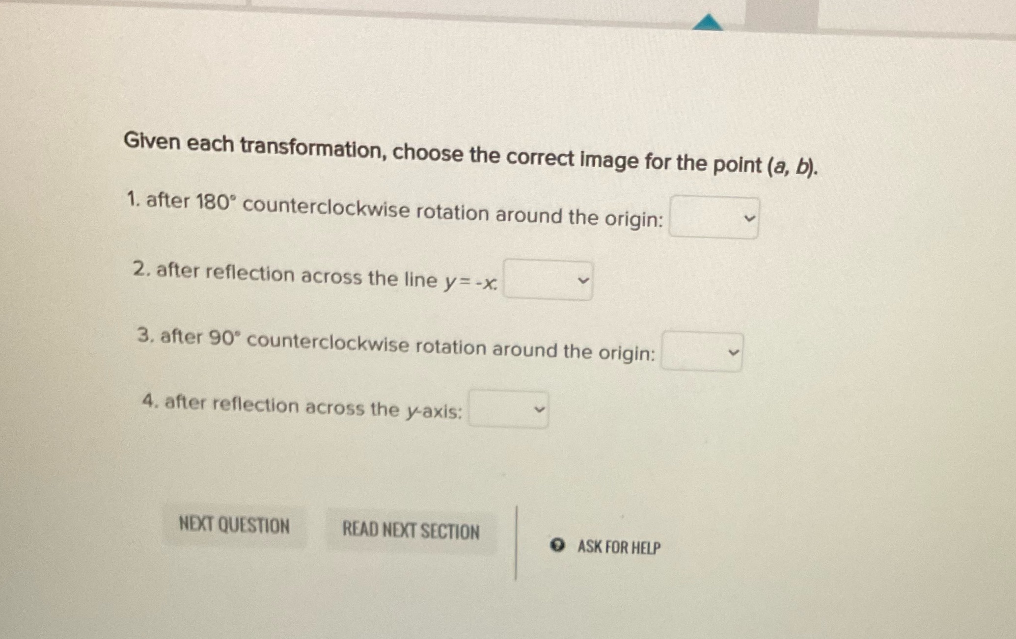 Given each transformation, choose the correct