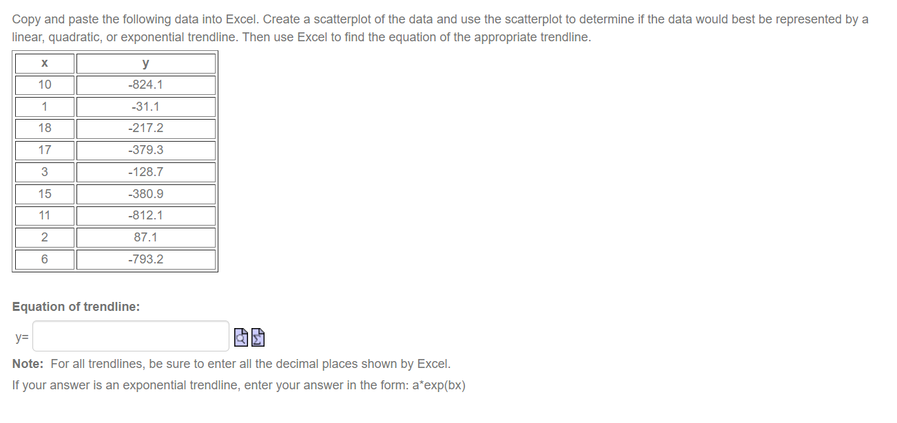 Copy and paste the following data into Excel.