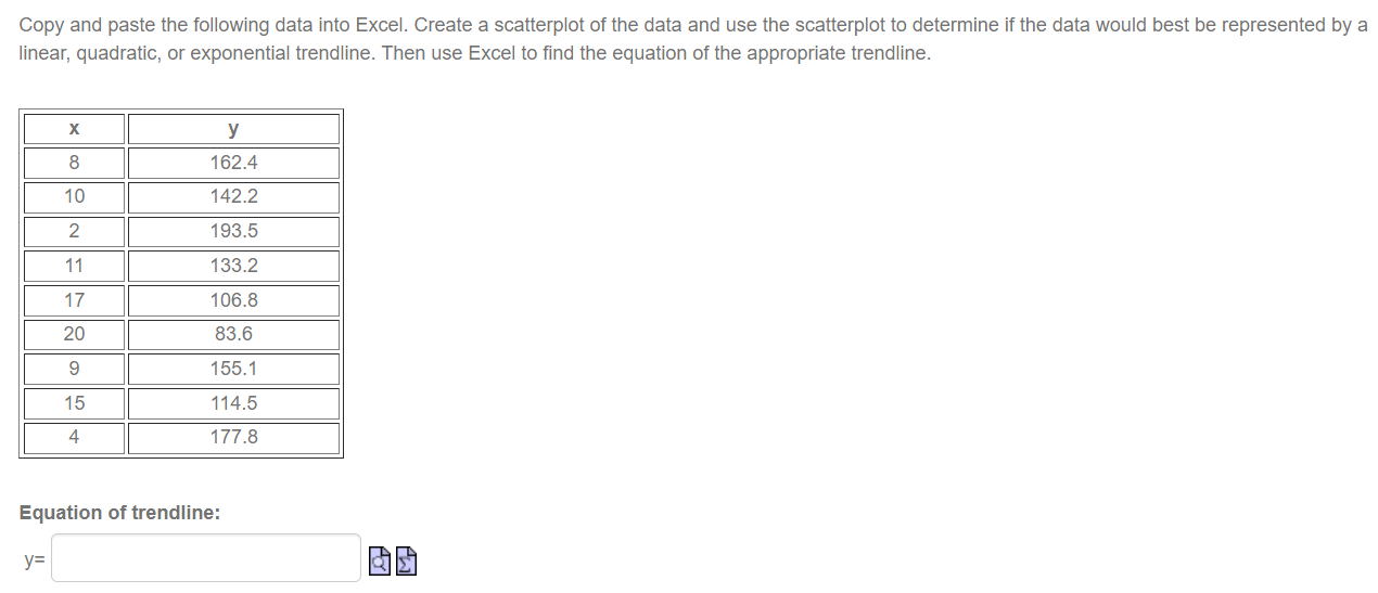 Copy and paste the following data into Excel.