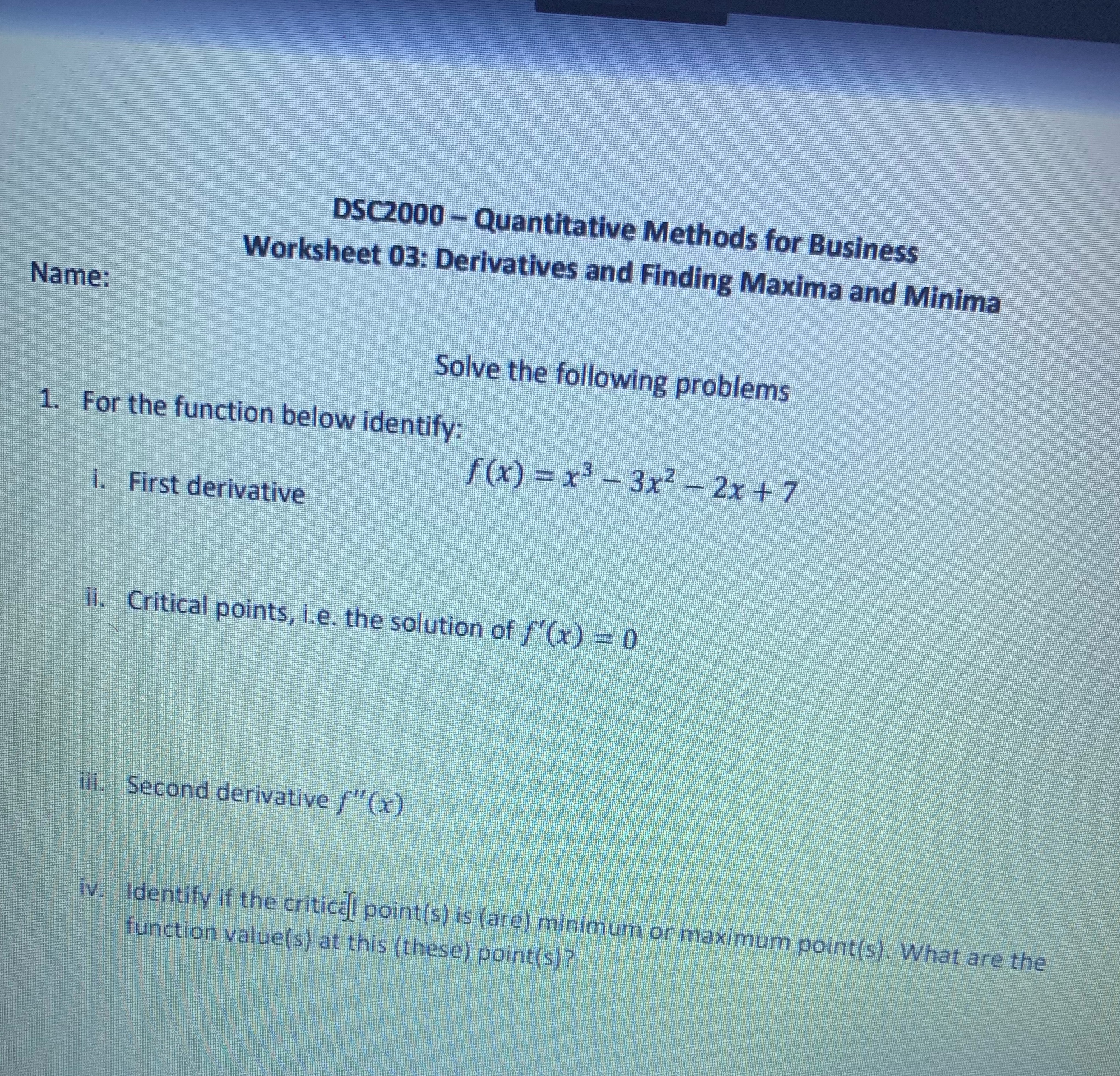 DSC2000 - Quantitative Methods for Business