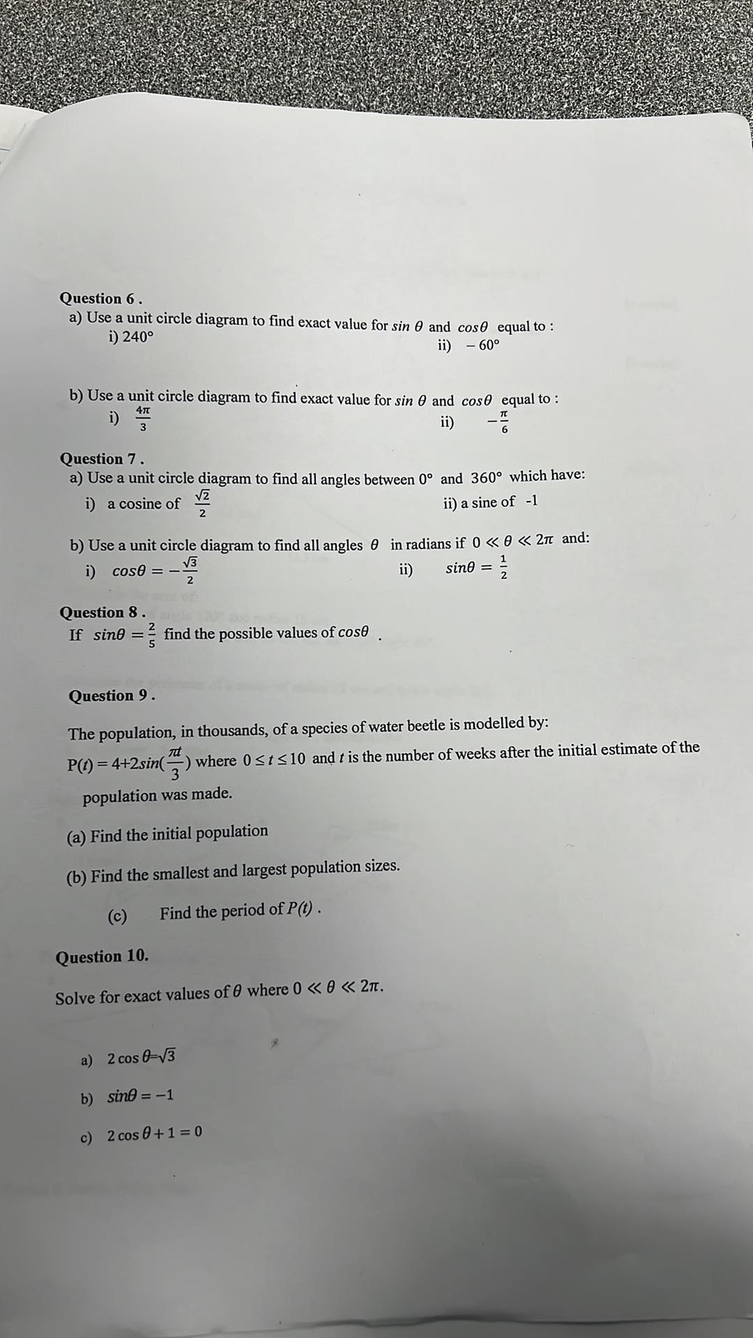 Question 6 . i) 240 a) Use a unit circle diagram