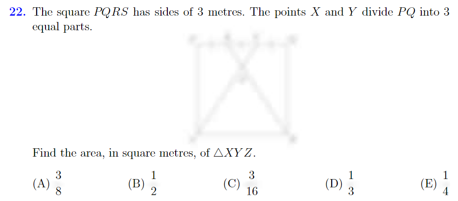 22. The square PQ RS has sides of 3 metres. The