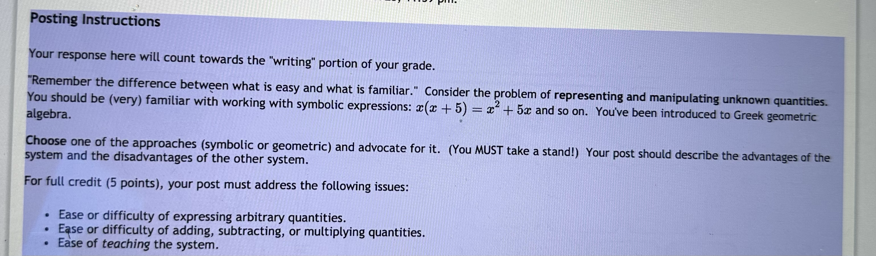 Geometric Algebra: Posting Instructions Your