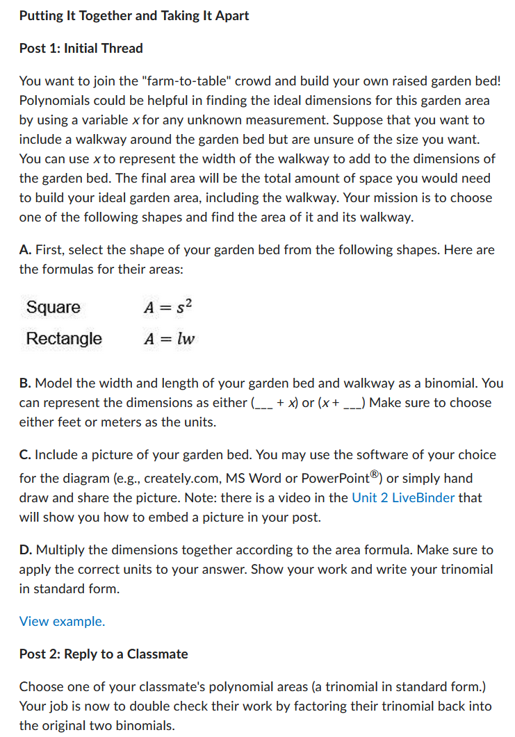 Putting It Together and Taking It Apart Post 1: