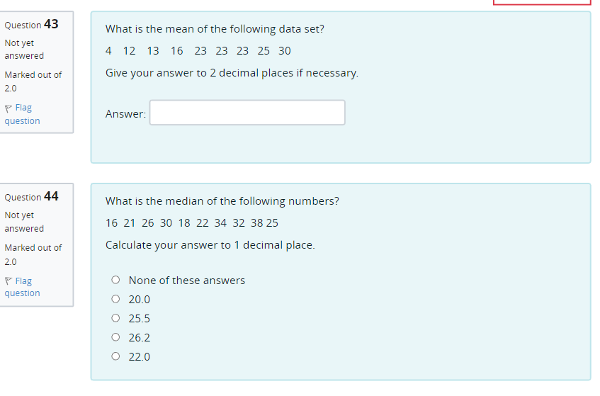 \fQuestion 43 What is the mean of the following