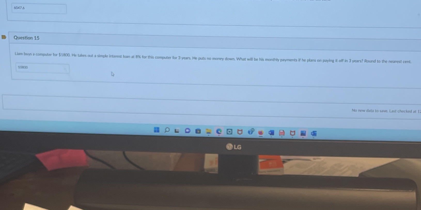 60476 Question 15 Liam buys a computer for $1800.