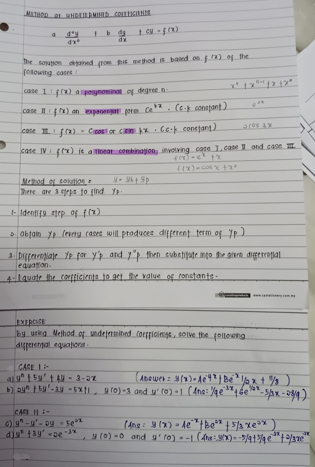 Method of Undetermined Coefficients. Please help