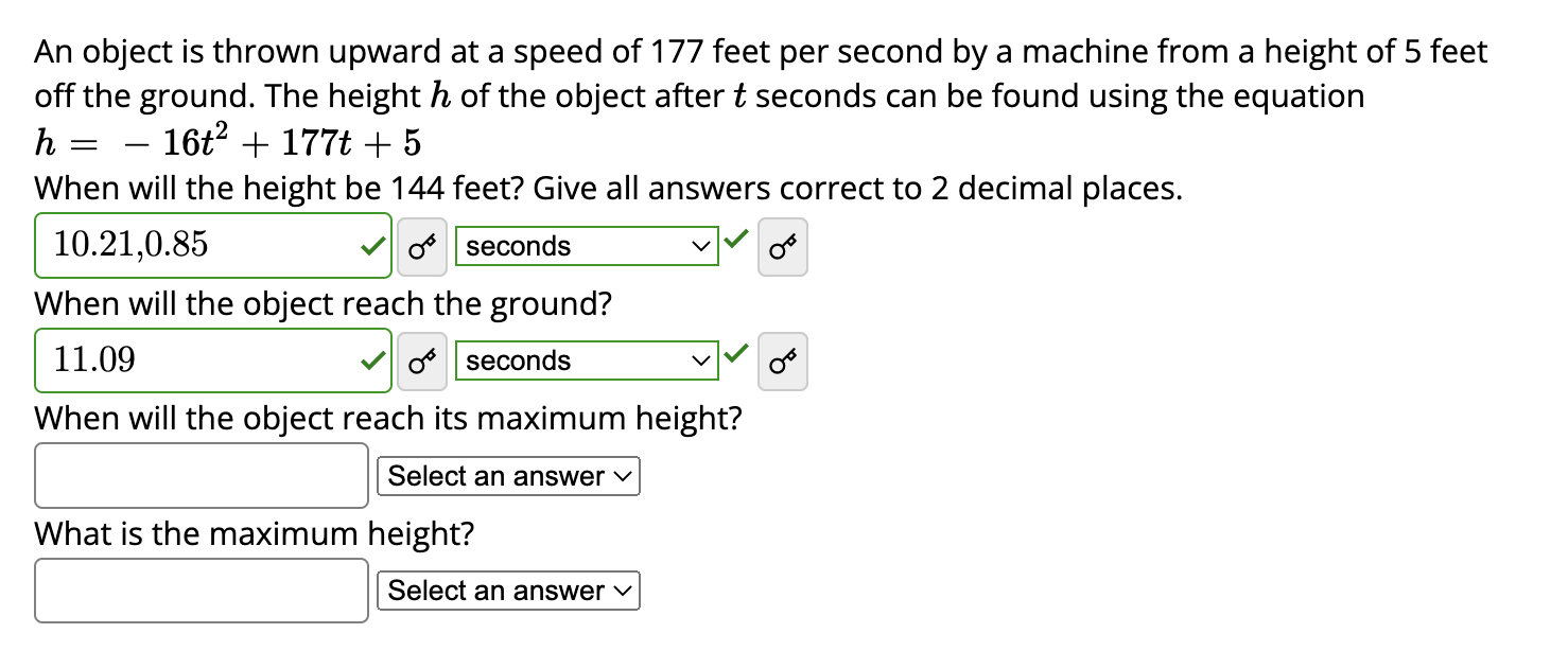 An object is thrown upward at a speed of 177 feet