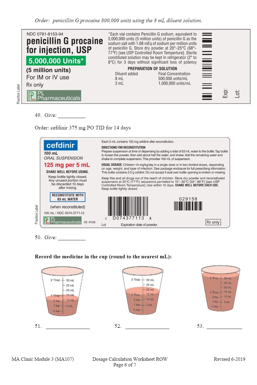 Order: penicillin G procaine 800,000 units using