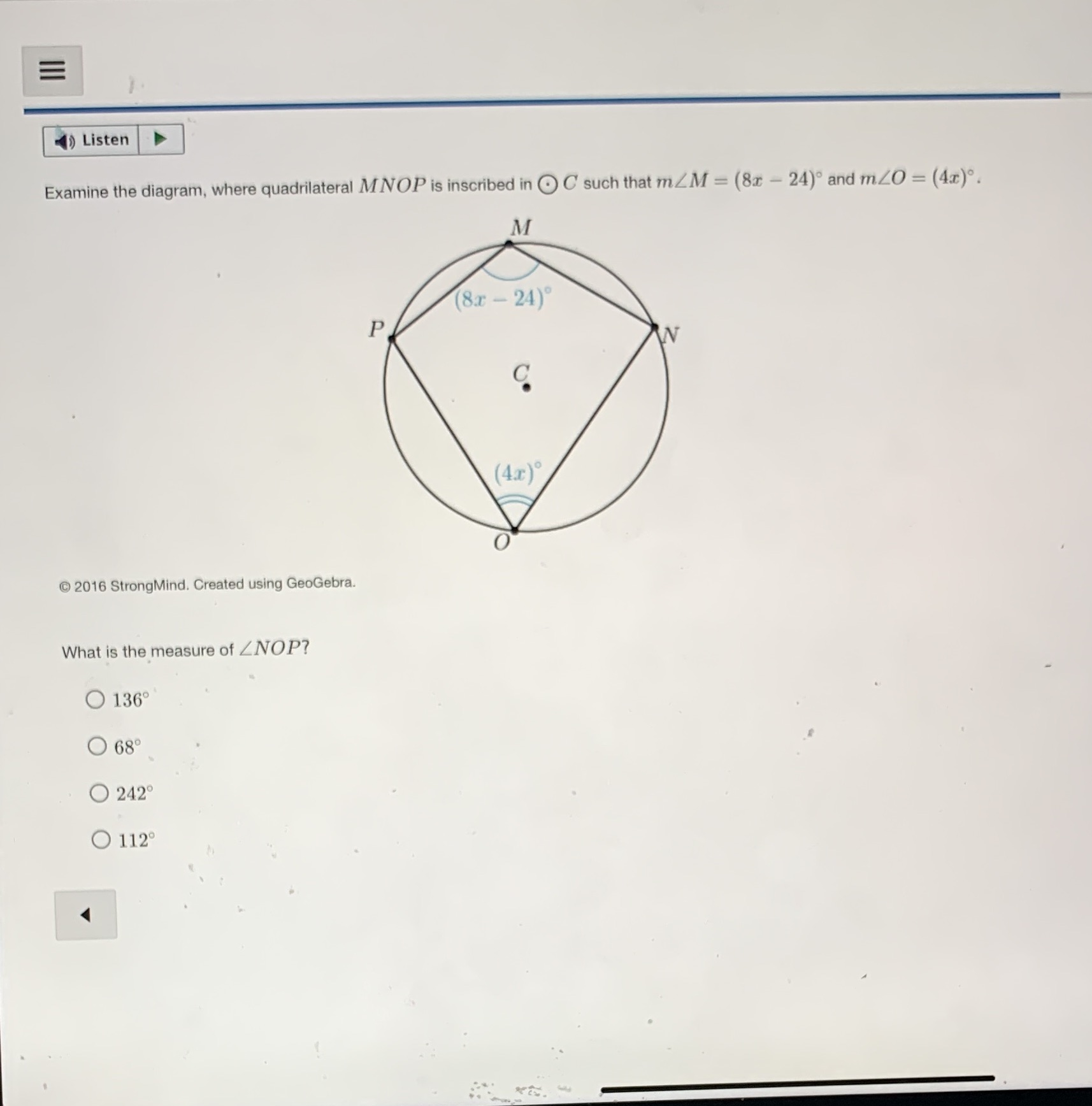 ) Listen Examine the diagram, where quadrilateral