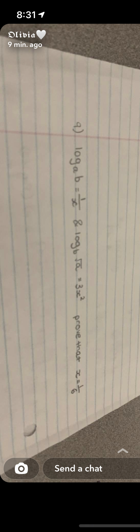 8:31 1 Dibia 9 min. ago 9 ) logab = sc & logb Ja