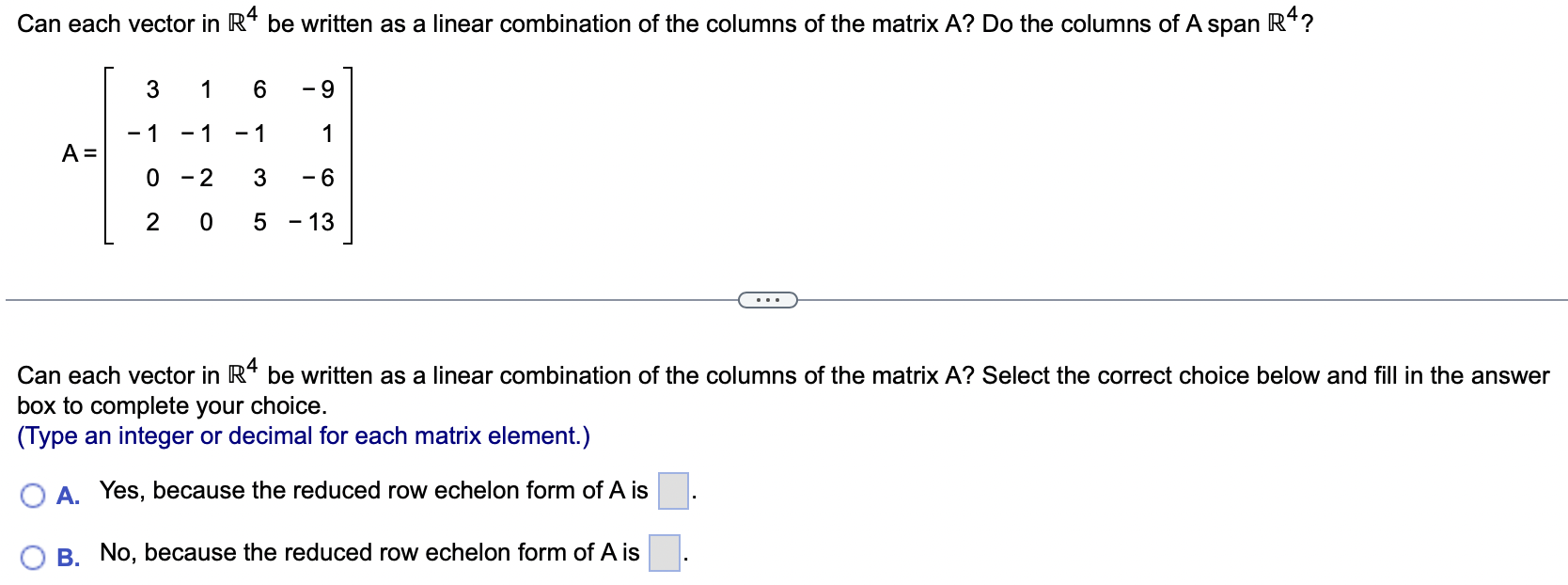 Linear Algebra: The Matrix Equation: Q1. Given A