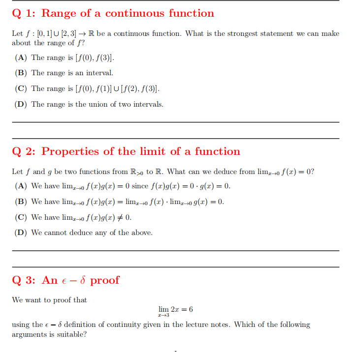 Q 1: Range of a continuous function Let f : [0,