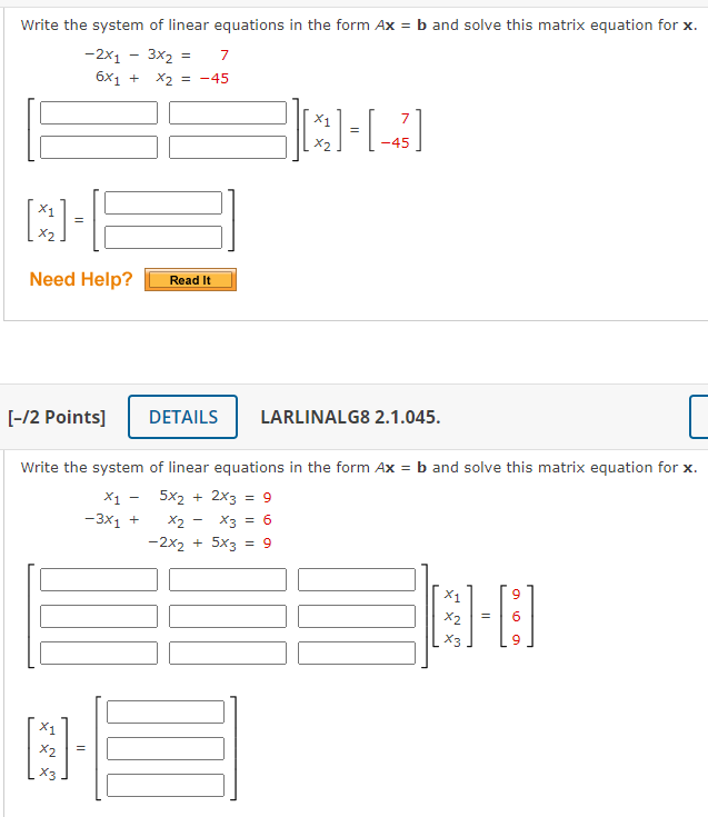Write the system of linear equations in the form