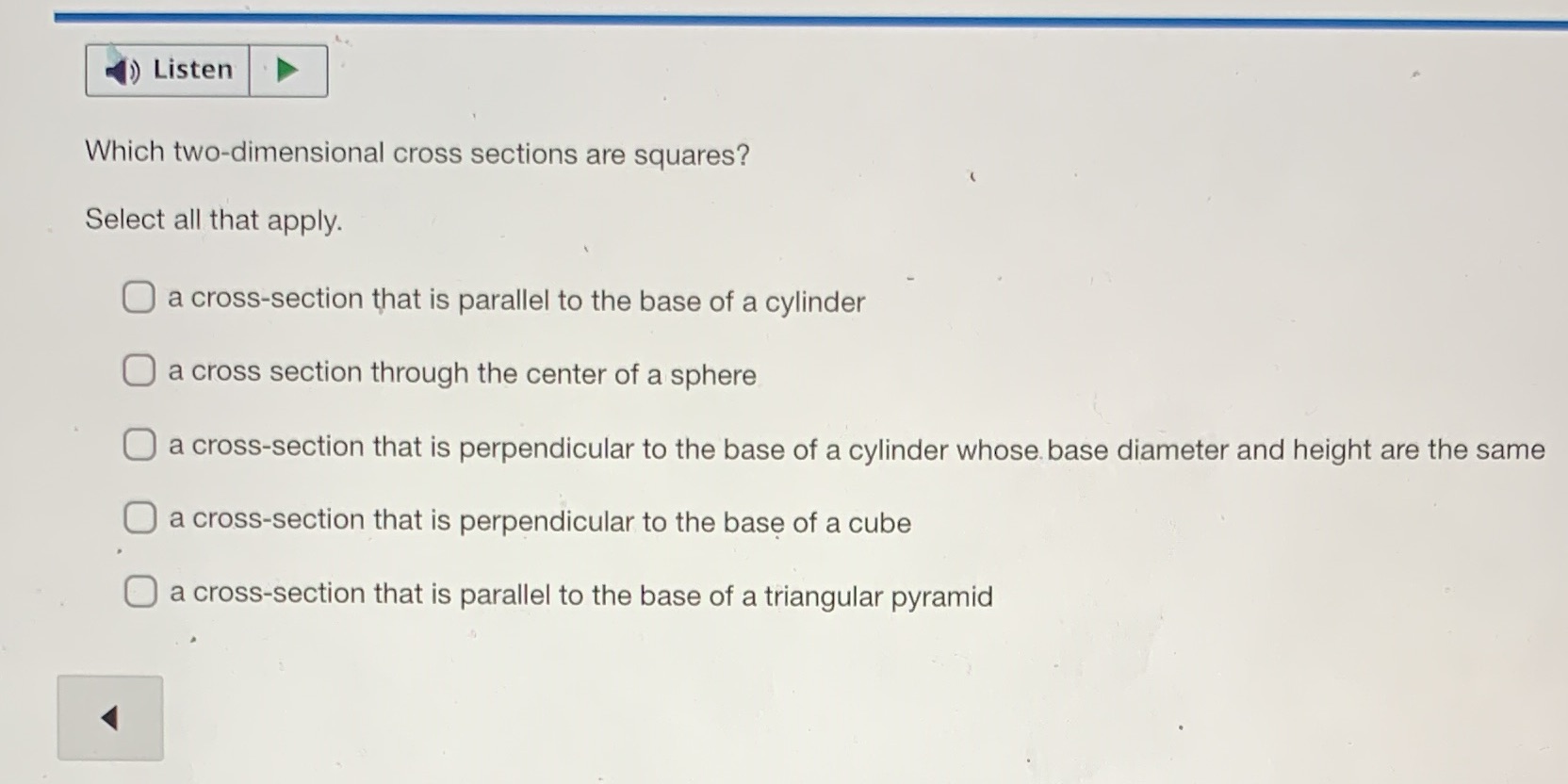 Listen Which two-dimensional cross sections are