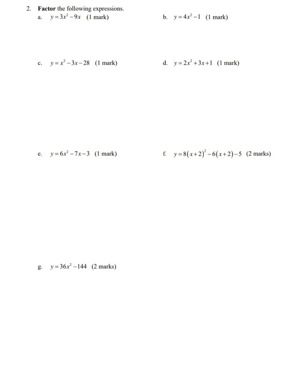 please help with the following on quadratics 2.