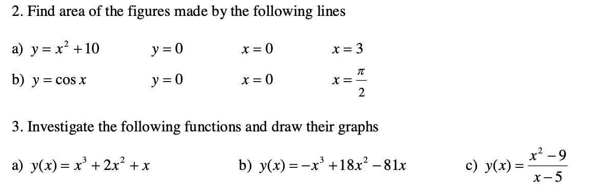 2. Find area of the gures made by the following