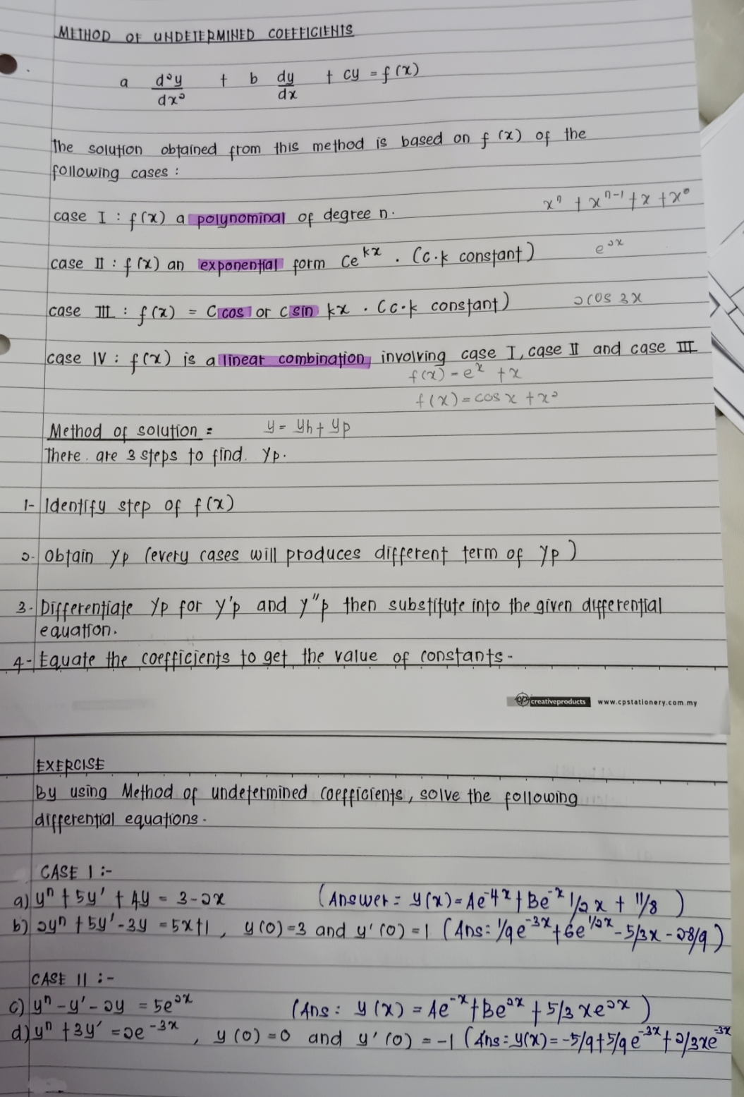 Method of Undetermined Coefficients. Please help