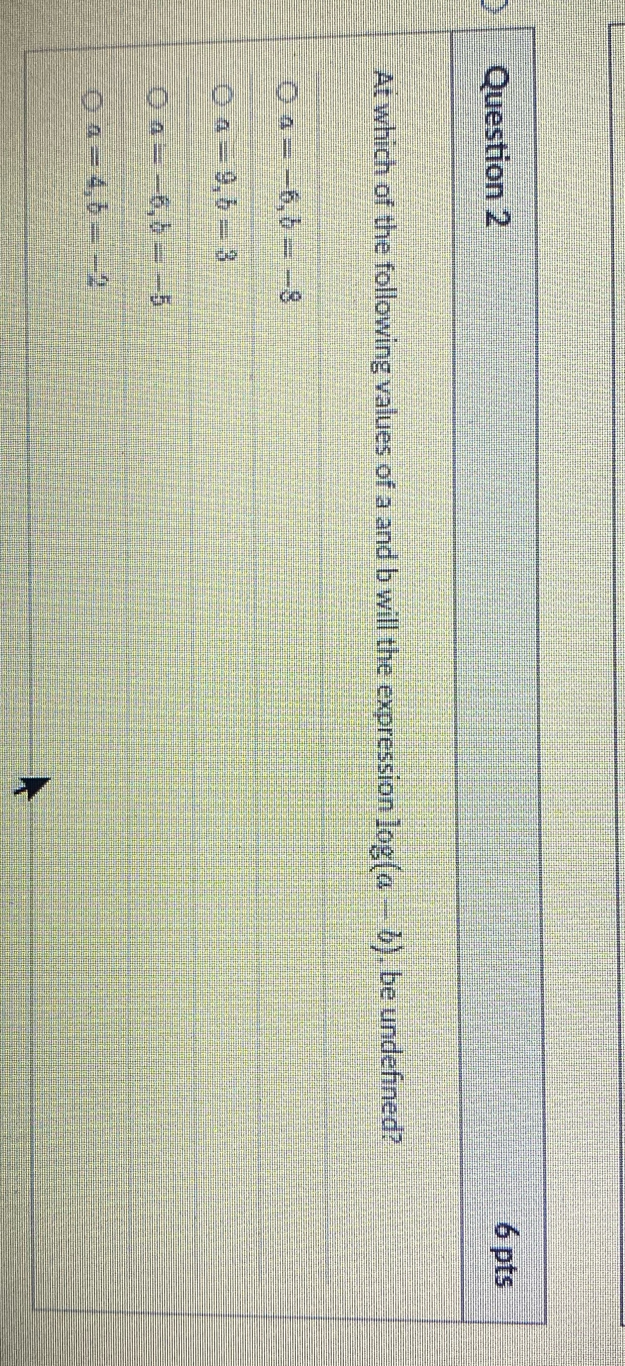 Question 2 6 pts At which of the following values