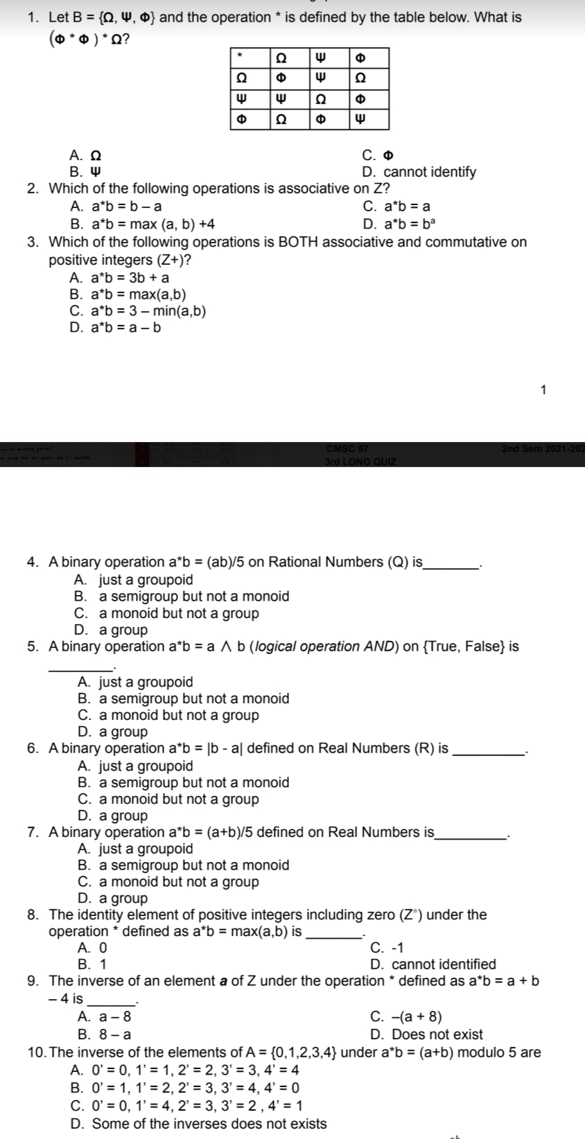 Subject: Discrete Math Topics can be : 1.