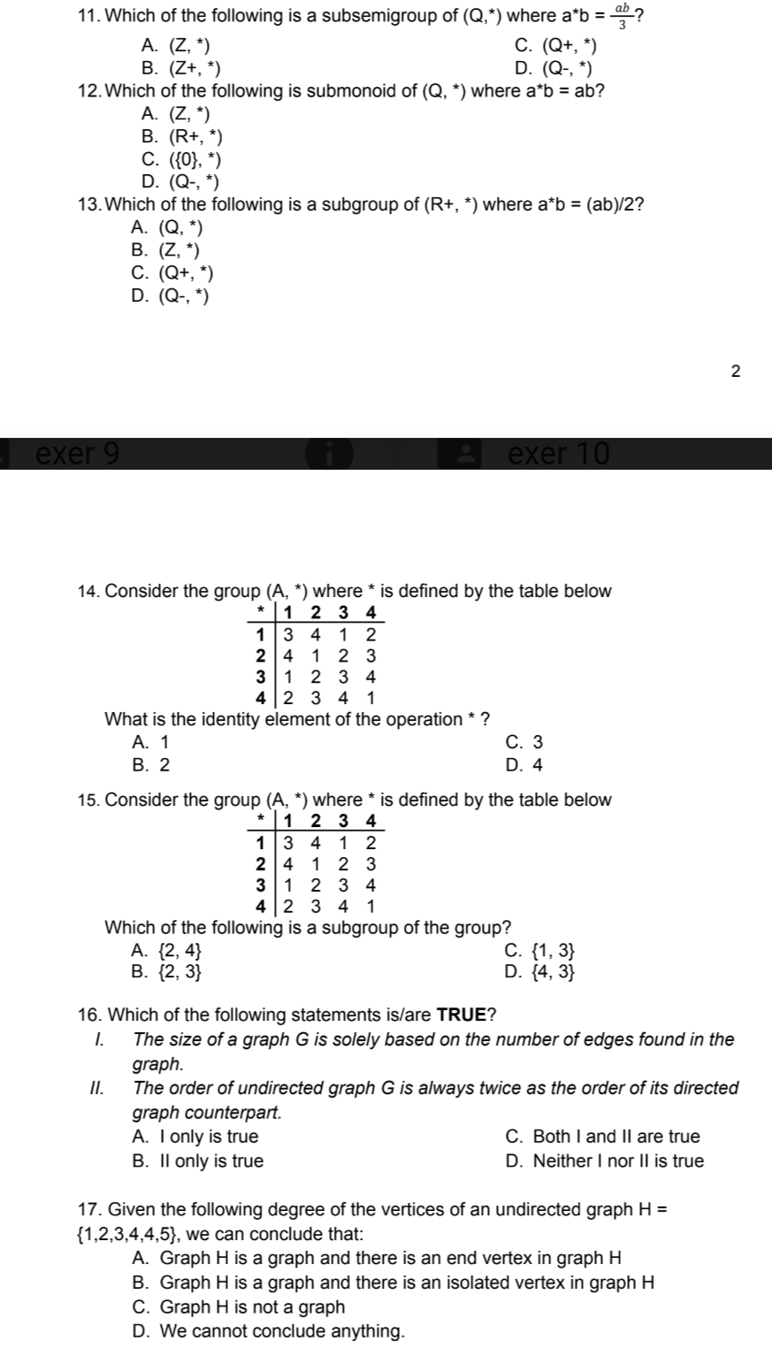 Subject: Discrete Math Topics can be : 1.