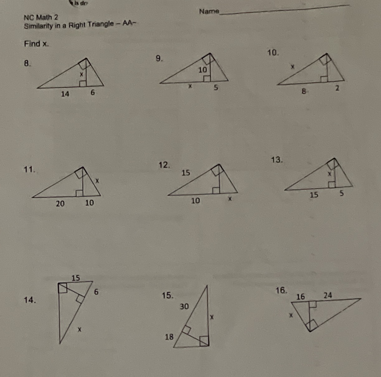 NC Math 2 Similarity in a Right Triangle - AA-