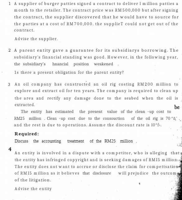 1 A supplier of burger patties signed a contract