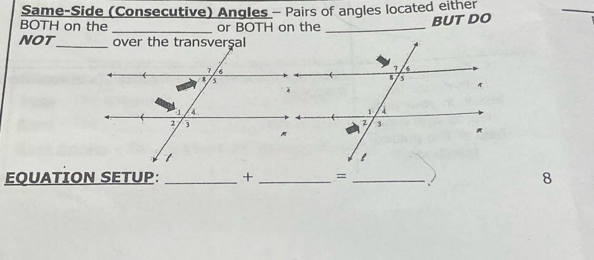 Same-Side (Consecutive) Angles - Pairs of angles