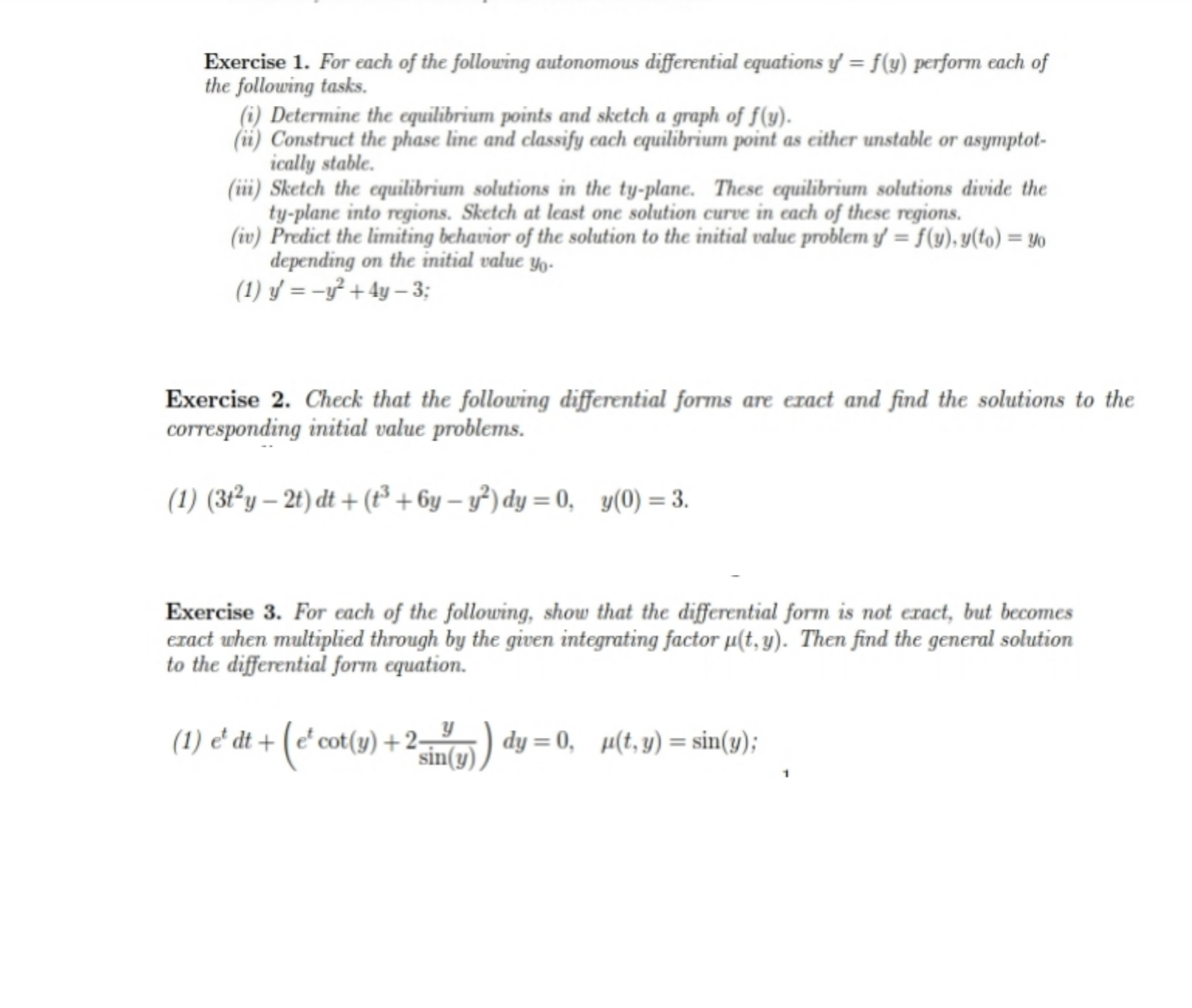 Exercise 1. For each of the following autonomous