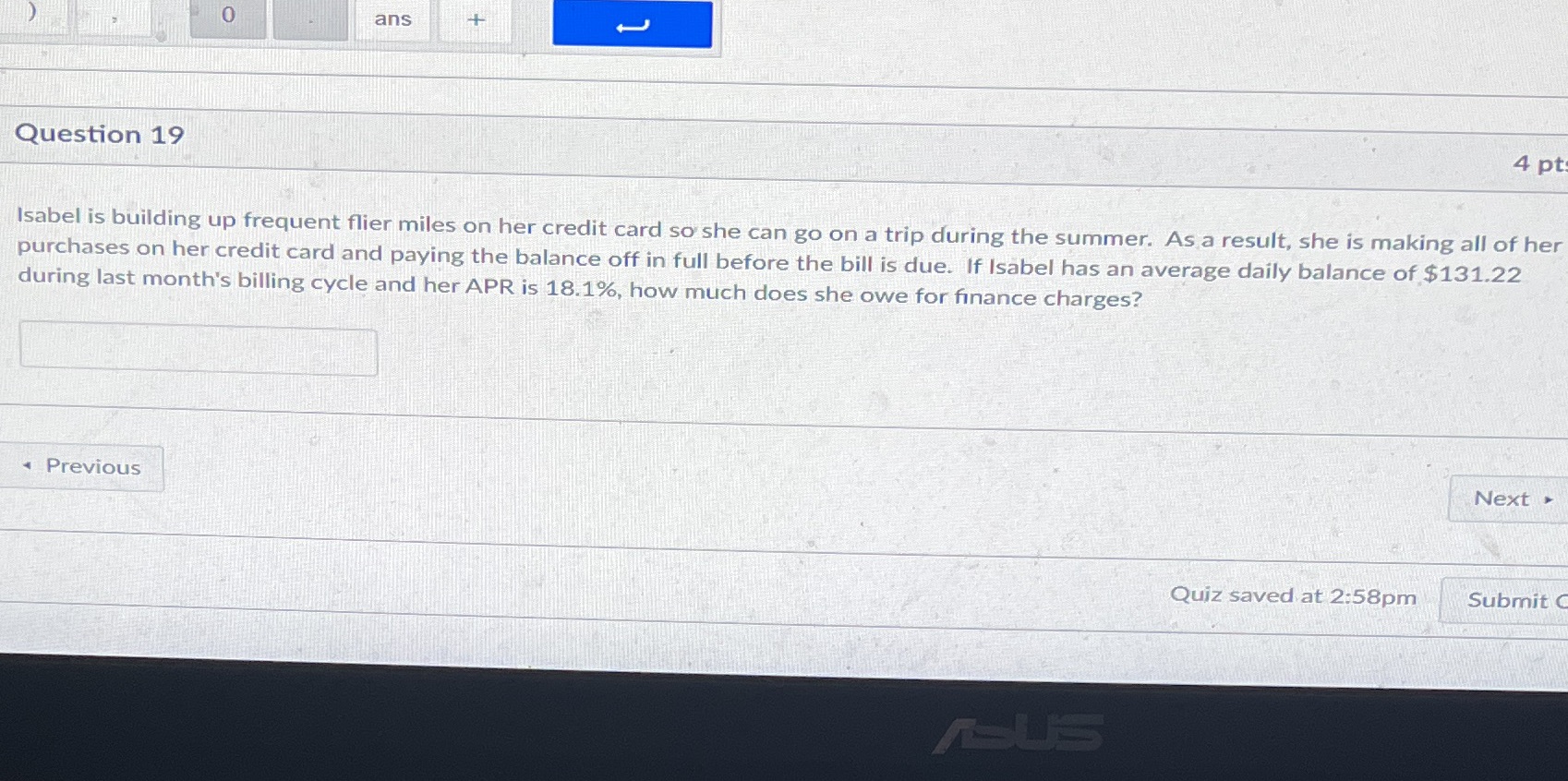 Help please 0 ans Question 19 4 pt Isabel is