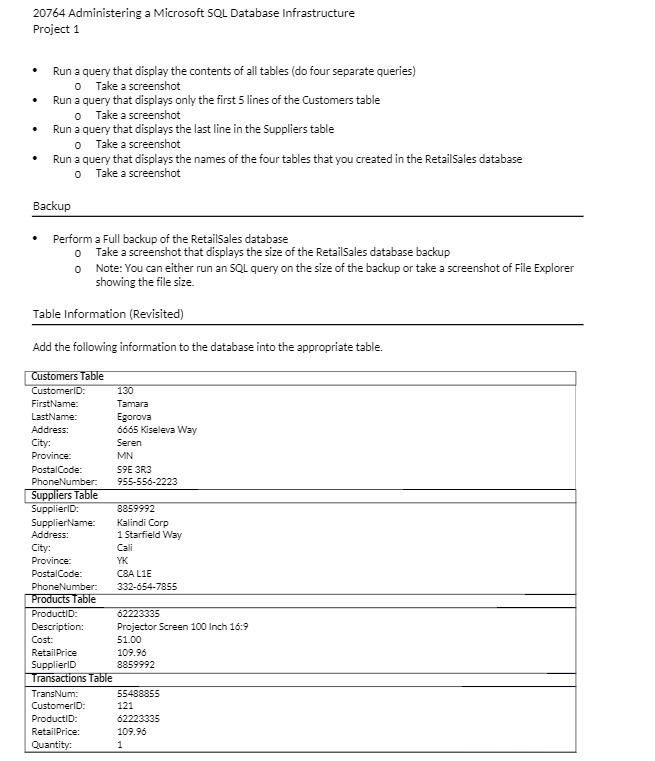 20764 Administering a Microsoft SQL Database