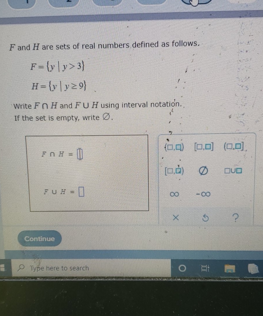 please help F and H are sets of real numbers