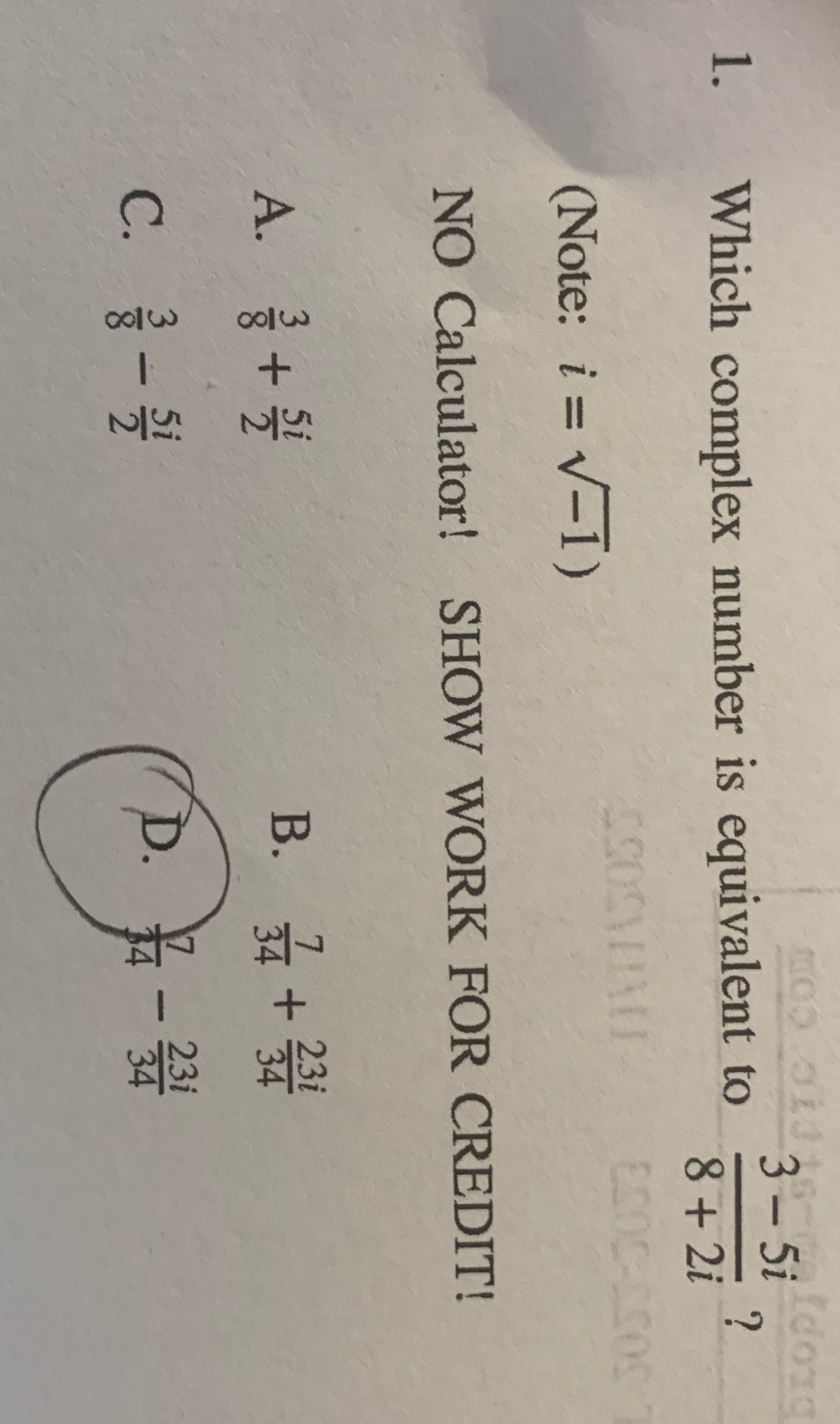 3 - 5i doxg Which complex number is equivalent to