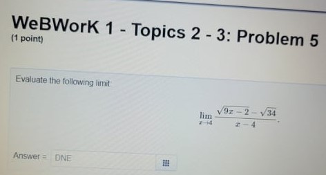 WeBWork 1 - Topics 2 - 3: Problem 5 (1 point)