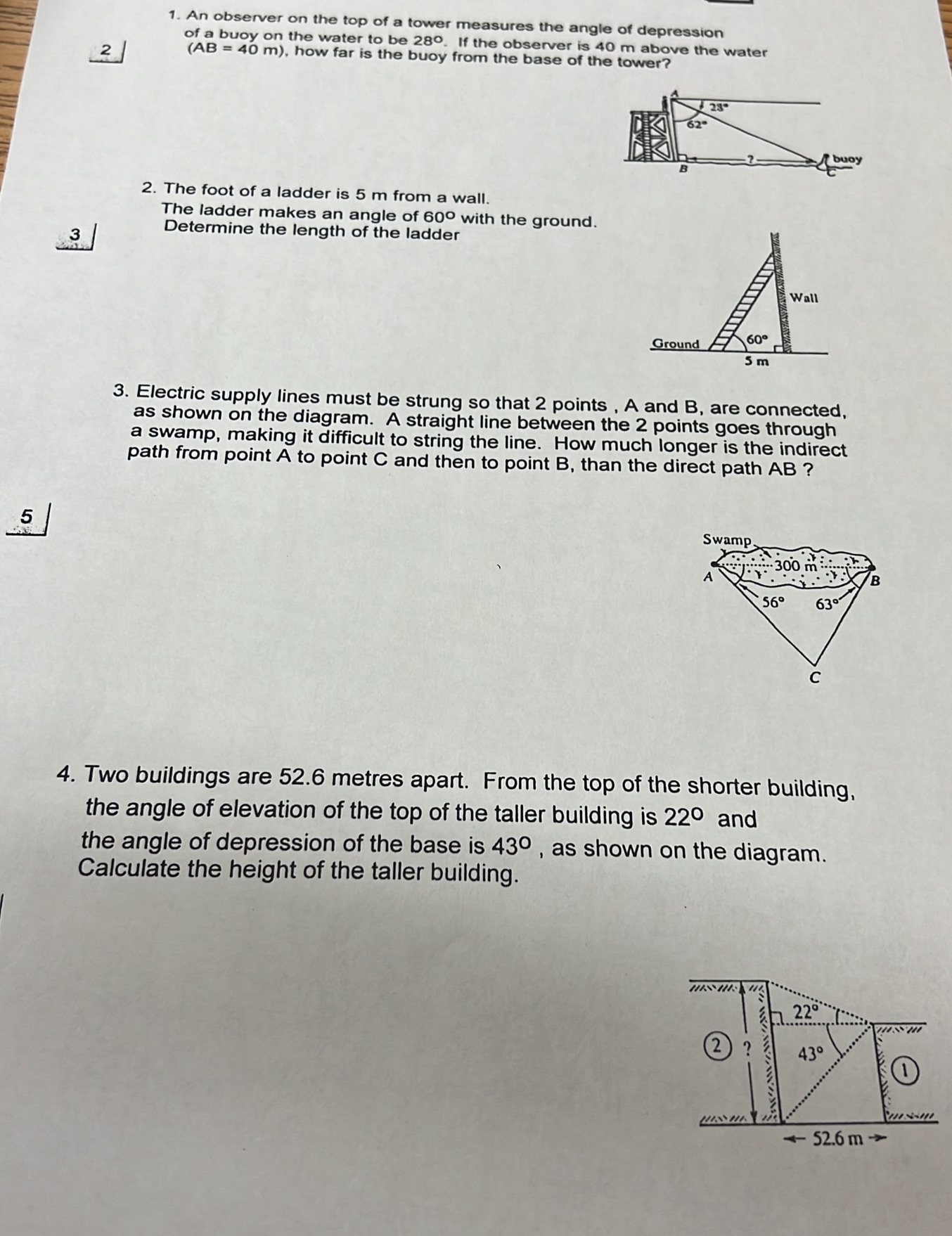 1. An observer on the top of a tower measures the