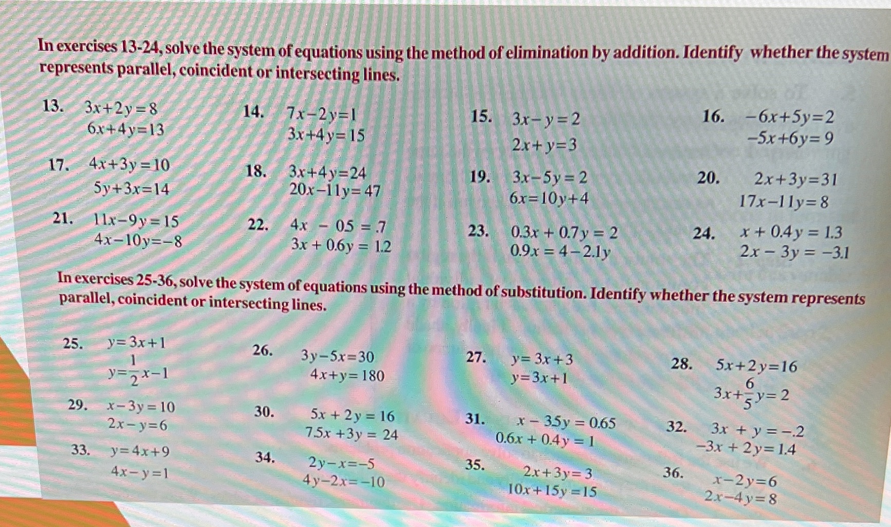 In exercises 13-24, solve the system of equations