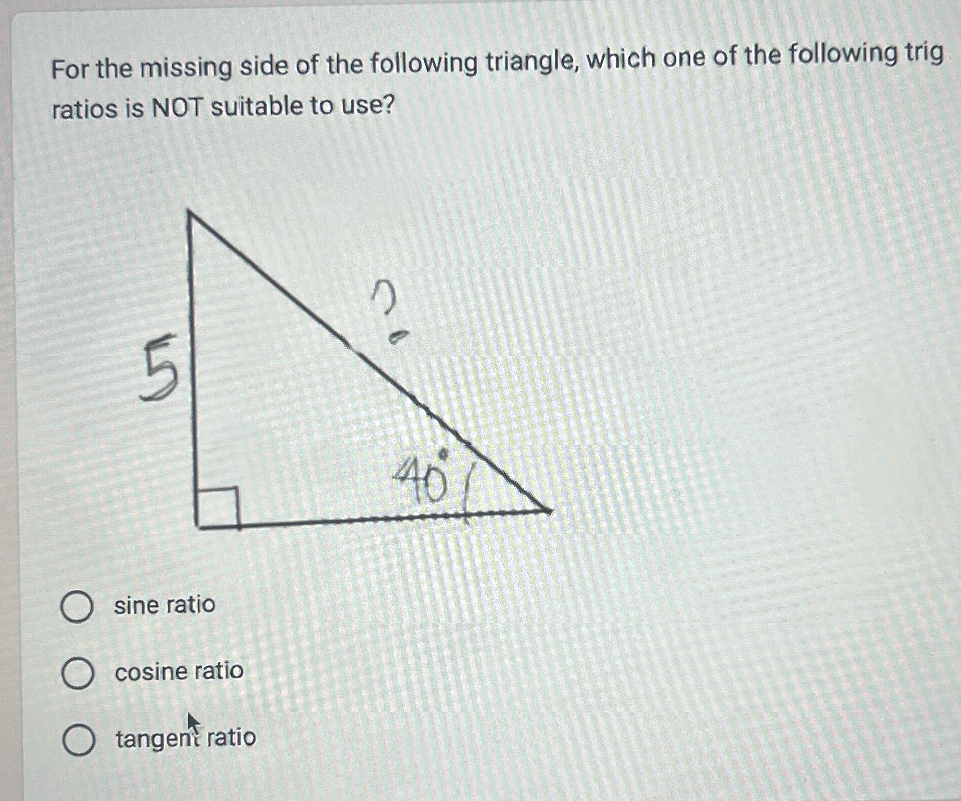 Please help For the missing side of the following