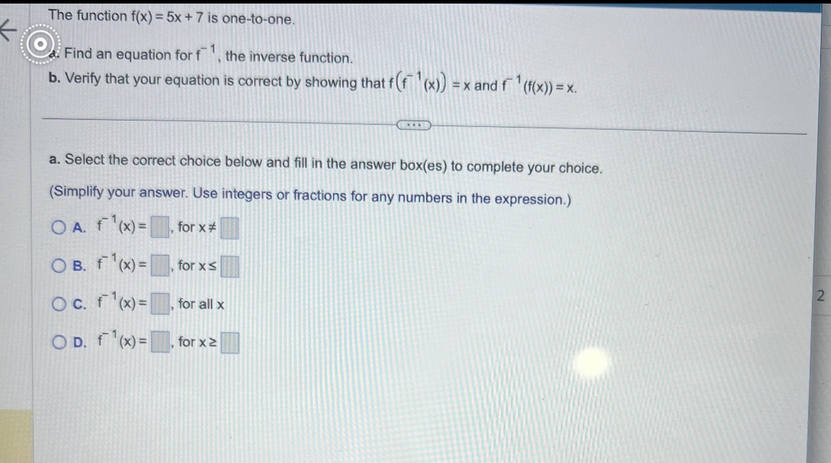 it's timed plz hurry The function f(x) = 5x + 7
